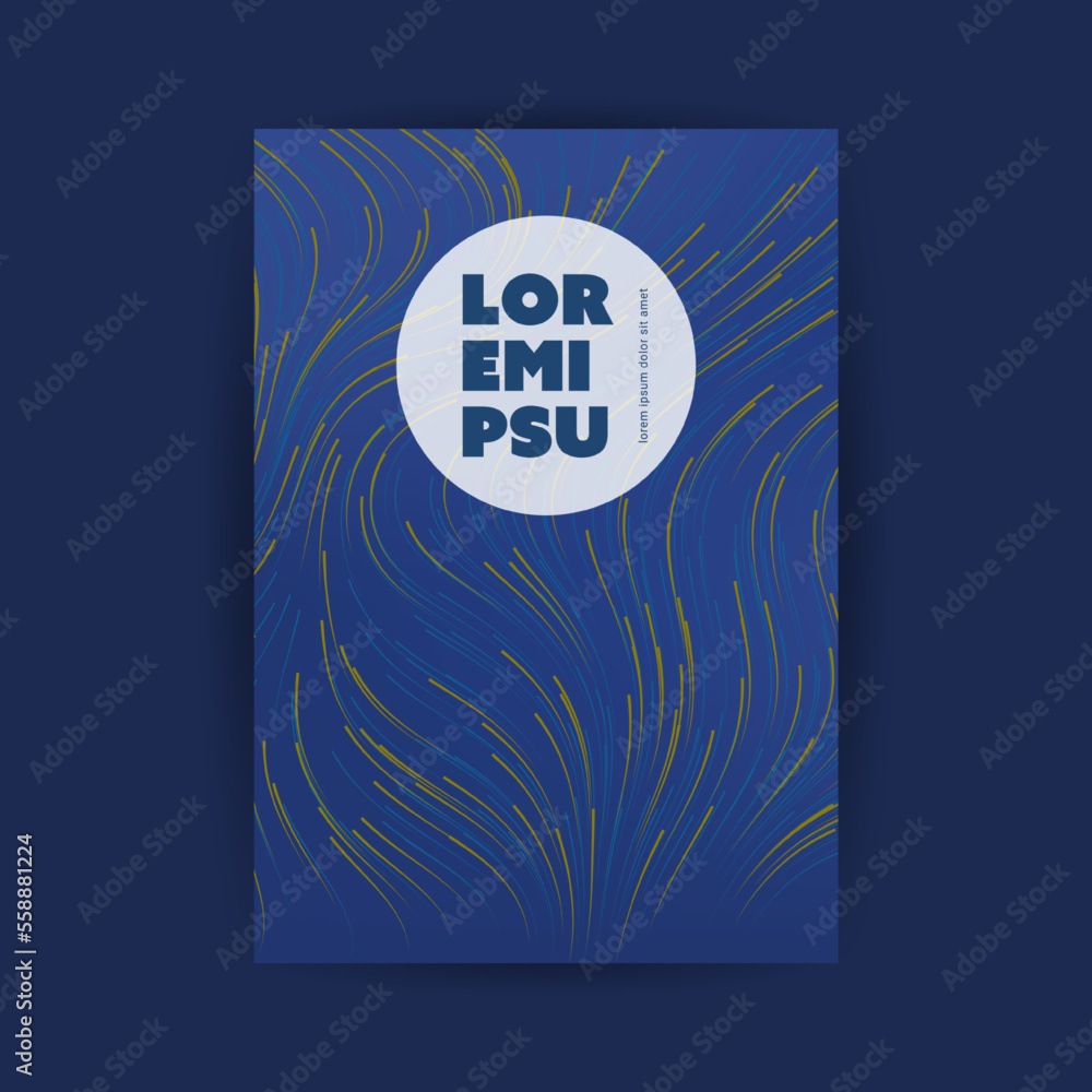 Poster dark blue moving, flowing stream of particles in curving, wavy lines - digitally generated futuristi