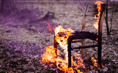 burning chair outside