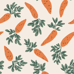 Sweet turning carrots in orange and green spread over off white background. Great for home decor, fabric, wallpaper, gift-wrap, stationery, packaging.
















