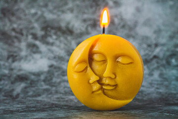 Sun and moon natural beeswax candle for witchcraft