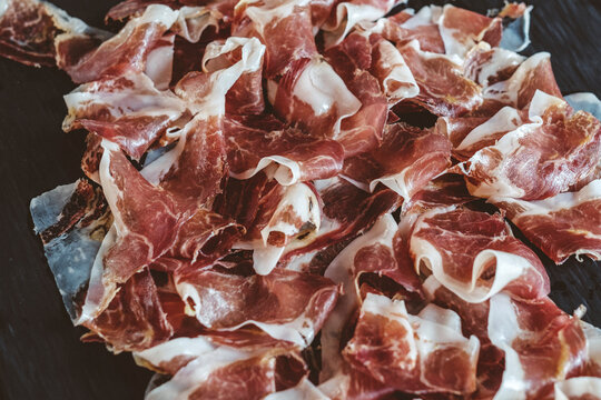 Plate of traditional serrano ham, Pamplona, Navarre, Spain
