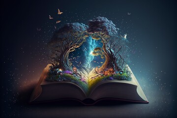 Obraz premium open book coming out of it fantasy images, 3d illustration