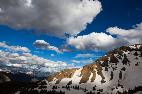 Views towards Rocky Mountain National Park from Parika Lake, Never Summer Wilderness, Colorado.