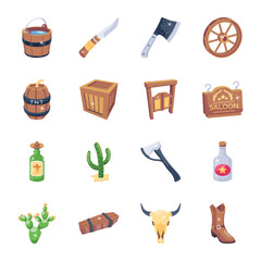 Collection of Cowboy Elements 2D Icons 

