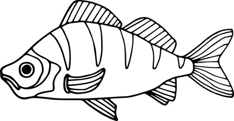 Hand drawn outline fish icon. Children's coloring book. Underwater world. Sea life. Vector illustration, doodle style.
