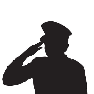 recommend clip art: Police with salute pose vector character silhouette illustration isolated on plain white background. Polisi pose hormat. Person drawing with simple flat art style up to chest view.