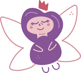 Fairy doodle1. Cute single fairy princess character. Cartoon color vector illustration.