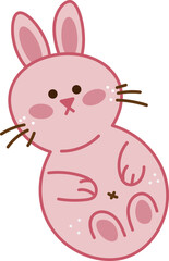 Rabbit doodle1. Cute single character pink rabbit. Cartoon color vector illustration.