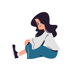 Young girl sitting and smile. Woman isolated vector illustration Flat style.