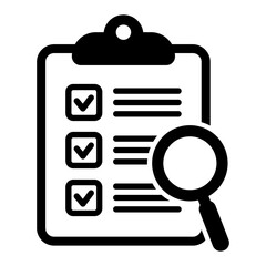 Analysis, analyzing icon. Clipboard with magnifier loupe icon, business concept. File search icon, document search, vector isolated.