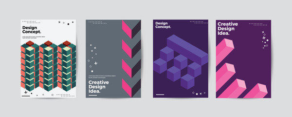Obraz premium Company identity brochure template collection. Business presentation vector A4 vertical orientation front page mock up set. Corporate report cover abstract geometric illustration design layout bundle.