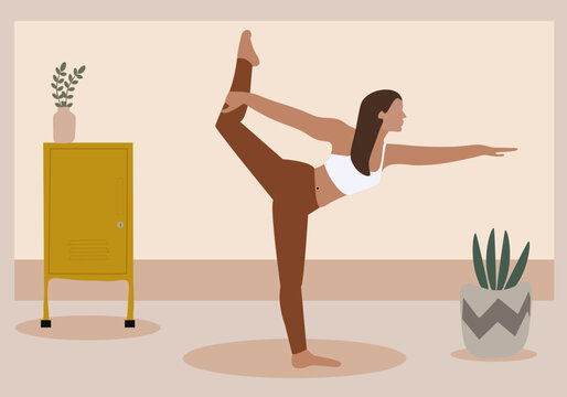  Ilustration vector graphic of a woman doing yoga at Home.