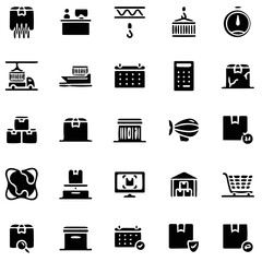 vector illustration, logistic icon set, delivery icon pack, retail icon set, solid icon