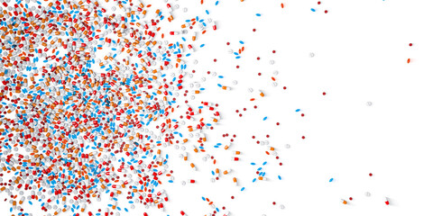 Many capsules, pills and tablets of medicines and food supplements - 3d illustration