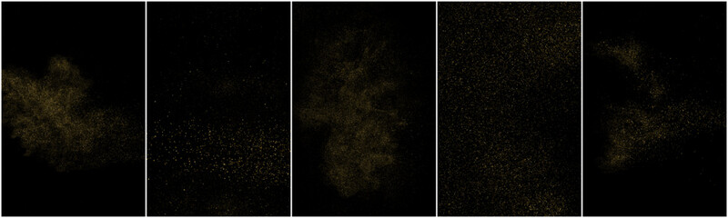 Set of Gold Glitter Texture Isolated on Black Background. Golden stardust. Amber Particles Color. Sparkles Rain. Vector Illustration, Eps 10.