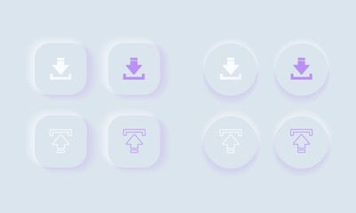 Neumorphic Button, 
dowload and upload button vector set. Continuous 3D realistic virtual style in white tone, player button set, technology and online streaming buttons, sign and symbol.