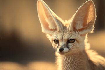 Fennec fox, fox native to North African deserts. Generative AI.