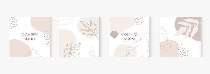 Insta post. Abstract background design for social media. Trendy minimal template with floral element in nude colors.