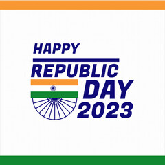 Fototapeta premium happy republic day 2023 with flag and ashok chakra social media post 