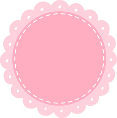Scalloped Edge Stitched Circle Badge Vector. Simple label sticker frame template. Cute vintage frill ornament. Vector illustration isolated on white background.