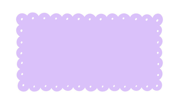 Scalloped Edge Rectangle Long Frame Badge Vector. Simple label sticker template. Cute vintage frill ornament. Vector illustration isolated on white background.