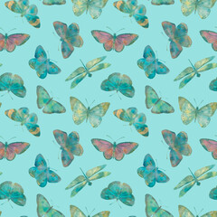 abstract watercolor background of butterflies, seamless pattern for design, print, wallpapers, invitations and wrapping paper. bright butterflies