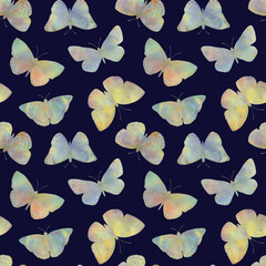 Fototapeta na wymiar Seamless background of watercolor butterflies, colorful butterflies for wallpapers, textiles, wrapping paper, postcards.