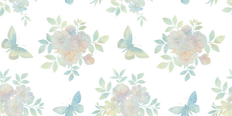 seamless abstract pattern with butterflies and flowers for design, wallpaper, textile