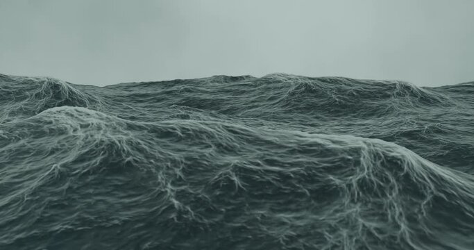 3d render of choppy rough sea with waves in storm water.