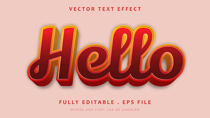 Modern 3d Gradient Red Word Hello Editable Text Effect Design Template