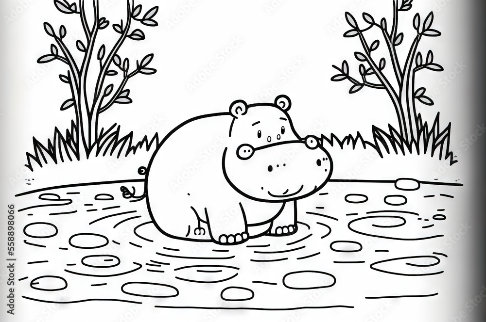 Aufkleber a hippo is in the water with a plant in the background and a tree in the background with leaves and 