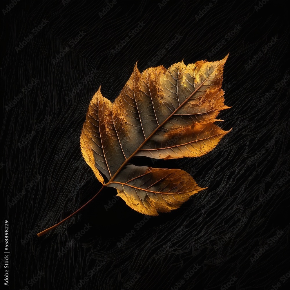 Poster a single leaf is shown on a black background with a black background behind it and a black backgroun