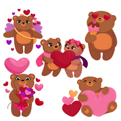 Cute bear character set isolated. Happy Valentine s day vector illustration in cartoon style.