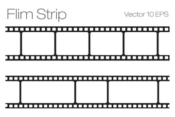 film strips collection. Old retro cinema movie strip. Video recording. Vector illustration.
