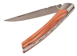 couteau pliant manche bois sur fond transparent