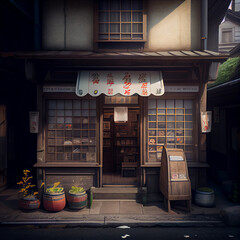 Front side of a traditional japanese shop, generative ai