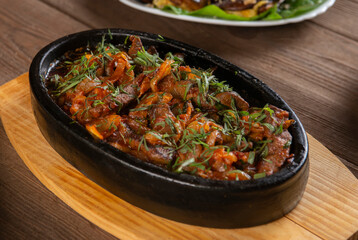 Meat, vegetable and onion, sliced asian or oriental food