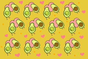 cute avocado couple patternn background