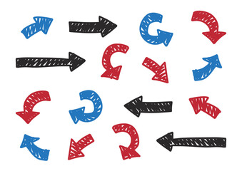 ラフな手描きの矢印セット　赤・黒・青