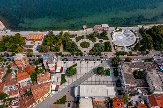 Aerial View of Pogradec on Lake Ohrid