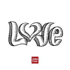 Love. Lettering vector sketch composition