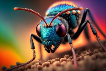 Fototapeta premium Macro photography of a ant. Generated AI image 