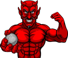 Devil Golf Sports Mascot Holding Ball