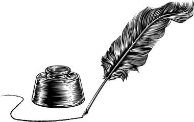 Writing Quill Feather Pen and Inkwell