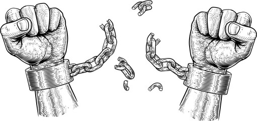 Hands Breaking Chain Shackle Handcuffs