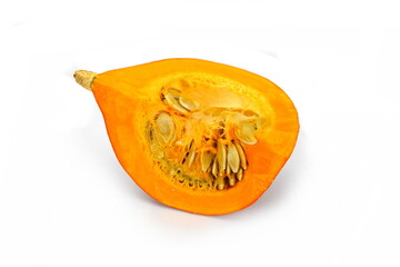 red kuri squash isolated on white background. Fresh red hokkaido pumpkin isolated on white background. 