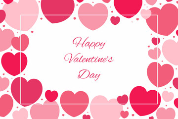 Red, pink hearts frame on white, with copy space. Flat style vector illustration. Abstract geometric design. Love, romance concept. Valentines day card, poster, banner, promotion, sale, advertising