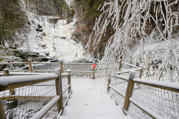 The three-tiered Raymondskill Falls is the tallest waterfall in Pennsylvania. Here it is shown on a snowy bitter cold December morning. 