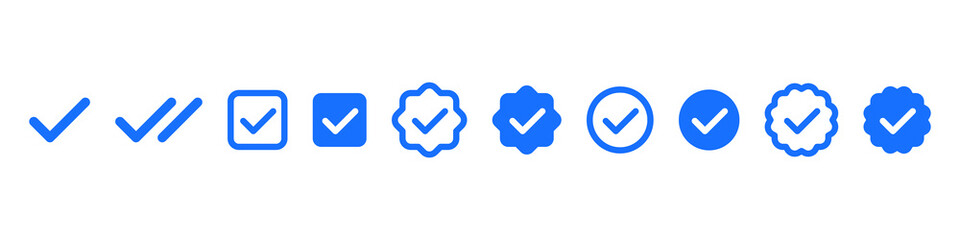 Checkmark icon. Check mark vector set. Checklist tick ok sign. Yes correct verify. Isolated checkbox mark.