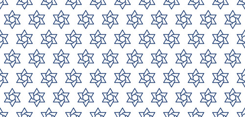 Swirled Jewish star of David outline style seamless pattern vector illustration